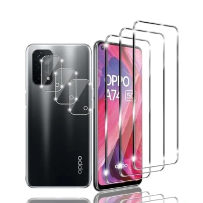 Abbildung von Kziwii 3+3 Stück Schutzfolie für OPPO A74 5G Panzer Schutz Glas, 3 Panzerfolie und Kamera Schutzglas,HD Displayschutzfolie, 9H Härte, Anti Kratz, Bläschen