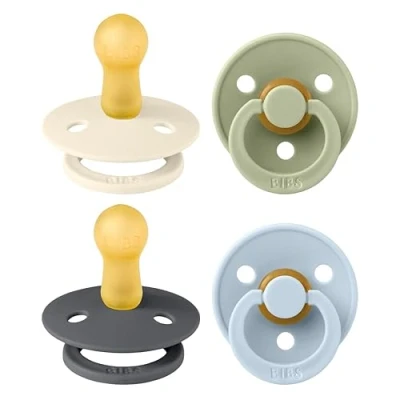 Abbildung von BIBS Colour Schnuller 4er Pack, BPA frei, Kirschform Nippel. Naturkautschuk/Latex, Hergestellt in Dänemark. 6 18 Monate (4er Pack), Iron Mix