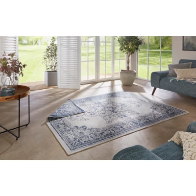 Abbildung von NORTHRUGS in und Outdoor Teppich Borbon 120x170cm Wendeteppich Wetterfest Orientalisches Vintage Design Läufer für Balkon Terrasse Garten Wintergarten Wohnzimmerteppich Wasserfest Blau Creme