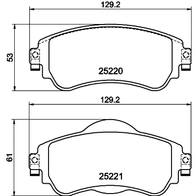 Abbildung von HELLA 8DB 355 015 931 Bremsbelagsatz nicht für Verschleißwarnanzeiger vorbereitet mit Bremssattelschrauben CITROËN: C4 II Schrägheck, DS4 Schrägheck