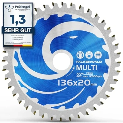 Abbildung von FALKENWALD ® Kreissägeblatt 136 x 20 mm Ideal für Holz, Metall &amp; Alu Handkreissägeblatt kompatibel mit Tauchsäge Kreissäge von Bosch Makita Universal Sägeblatt aus hochwertigem Hartmetall