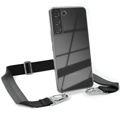 Abbildung von EAZY CASE Hülle mit Band kompatibel Samsung Galaxy S22 Plus 5G Handyhülle Umhängeband für S22+ Silikonhülle Transparent Schutzhülle Handykette zum Umhängen Handykordel in Schwarz