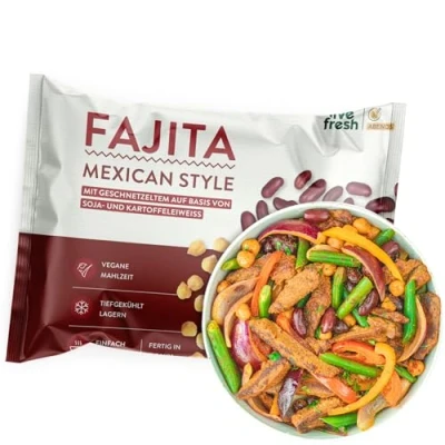 Abbildung von LiveFresh Fajita Mexican 7 x 400g vegane Diät Feriggerichte Low Carb Lebensmittel mit 32g Protein und nur 480 kcal pro Portion Schnell zubereitet Schonend schockgefrostet