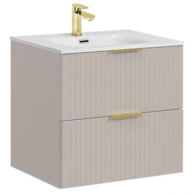 Abbildung von Lomadox Waschtisch ADELAIDE 56 CASHMERE, 61cm breit mit Keramik Waschbecken, kaschmir gerillter Front