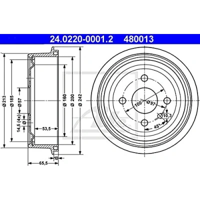 Abbildung von ATE 24.0220 0001.2 Bremstrommel 242,0 OPEL: Ascona C Limousine, Astra F Cabrio, DAEWOO: Lanos Schrägheck, Limousine