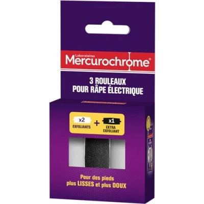 Abbildung von MERCUROCHROME Rollen für elektrische Hornhautentfernung 3 Einheiten 2 Peelingrollen 1 extra Peeling Rolle entfernt abgestorbene Haut, Horn und Hornhaut Pflege der Füße