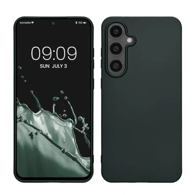 Abbildung von kwmobile Case kompatibel mit Samsung Galaxy S24 FE Hülle Schutzhülle aus Silikon metallisch schimmernd Handyhülle Metallic Petrol