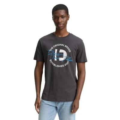Abbildung von Tom Tailor T Shirt mit Logo Print, Light Stone Grey Melange, XS