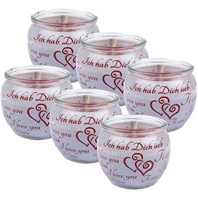Abbildung von HS Candle Duftkerzen Sprüche 6er Pack im Glas, lange Brenndauer und angenehmer Duft (Ich liebe Dich)