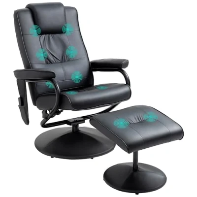 Abbildung von HOMCOM Massagesessel Fernsehsessel Hocker Kunstleder (Set, 2 St., Relaxliege), Kann sitzen, liegen und um 360 drehen