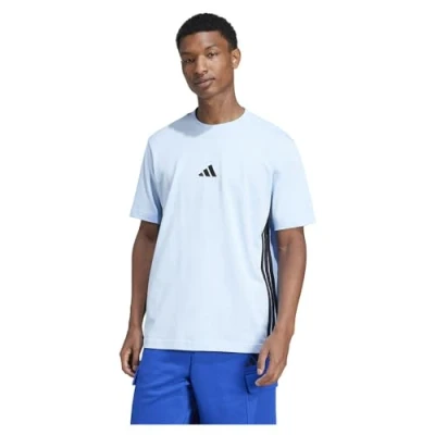 Abbildung von adidas Herren Essential Three Stripes Single Jersey Tee, Glow Blue/Black, S