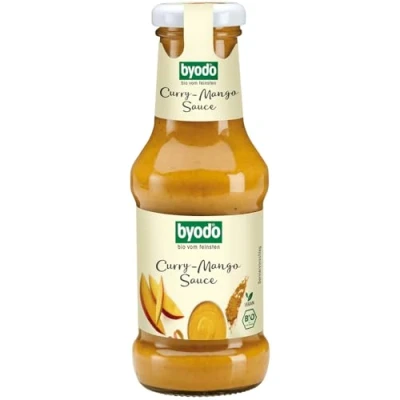 Abbildung von Byodo Curry Mango Sauce, 250 ml Bio Glutenfrei &amp; Vegetarisch Cremiger Genuss ohne Ei und Hefe Perfekt für Exotische Gerichte 100% Zutaten aus Landwirtschaftlichem Anbau