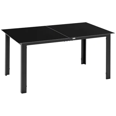 Abbildung von Outsunny Gartentisch, Garten Esstisch für 6 Personen, Terrassentisch mit Glastischplatte, Partytisch aus Alu, Balkontisch, Schwarz, 150 x 90 74 cm