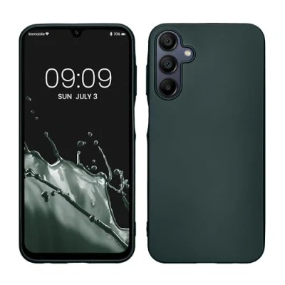 Abbildung von kwmobile Case kompatibel mit Samsung Galaxy A15 5G Hülle Schutzhülle aus Silikon metallisch schimmernd Handyhülle Metallic Petrol