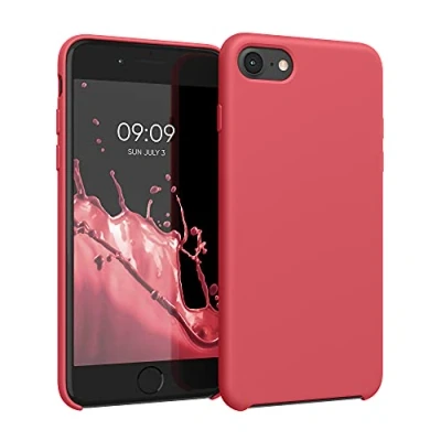 Abbildung von kwmobile Hülle kompatibel mit Apple iPhone SE (2022) / (2020) 8 7 Silikon Handy Case Handyhülle weiche Oberfläche kabelloses Laden Neon Rot