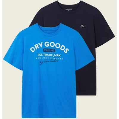 Abbildung von TOM TAILOR T Shirt, 1x mit großem Print kleinem Logo auf der Brust