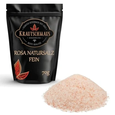 Abbildung von Krautschmaus rosa Natursalz fein 70g, bekannt als Himalaya Salz aus Salt Range Pakistan, Kristallsalz, feines Steinsalz, pinkes Speisesalz ohne Zusatzstoffe