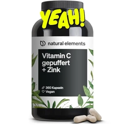 Abbildung von Vitamin C 360 Kapseln Hochdosiert mit 1000mg + 15mg Zink Pflanzlich fermentiert &amp; gepuffert (pH neutral, säurefrei, magenschonend) Laborgeprüft, vegan und in Deutschland produziert St