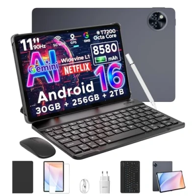 Abbildung von DOOGEE U11 Pro Android 16 Tablet 11 Zoll Gemini AI, 30GB+256GB (2TB TF), 8580mAh, 90Hz Display, WiFi 5, T7200 Octa Core Tablets PC, 13MP+5MP, mit Tastatur, Stift, Maus, Hülle