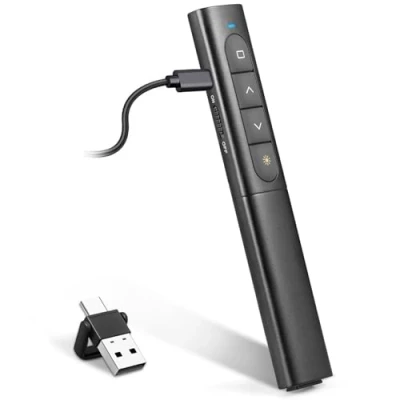 Abbildung von USB/Type C 2 in 1 Wireless Presenter Aufla dbarmit Hyperlink Lautstärkeregler, 2.4Ghz Powerpoint Fernbedienung Pointer für Präsentationen Klicker, Kabelloser Präsenter Mac Laptop