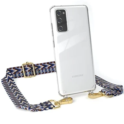 Abbildung von EAZY CASE Handykette Flexibler Trageriemen kompatibel mit Samsung Galaxy S20 FE / 5G, Schultergurt zum Umhängen, Taschenriemen, Band austauschen, Wechselgurt, Blau/Weiß Metall Gold
