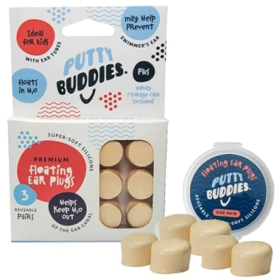 Abbildung von Putty Buddies Schwimmende Ohrstöpsel zum Schwimmen und Baden (von einem Arzt Wasserblock erfunden) (3 Paare) Einheitsgröße Bräunen