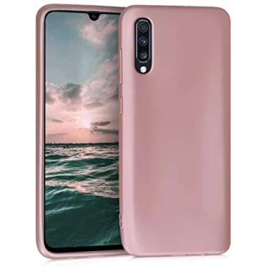 Abbildung von kwmobile Case kompatibel mit Samsung Galaxy A70 Hülle Schutzhülle aus Silikon metallisch schimmernd Handyhülle Metallic Rosegold