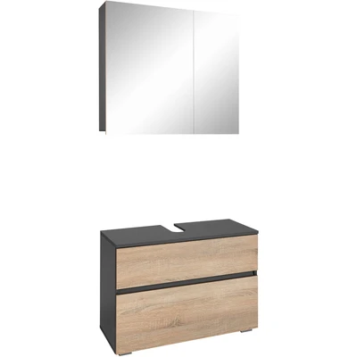 Abbildung von Home affaire Badmöbel Set Wisla, (Set, 2 St), Spiegelschrank, WBU mit Siphonausschnitt u. Push to open, Breite 80 cm