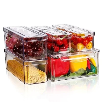 Abbildung von Diealles Shine Kühlschrank Organizer Set, 7er Set Ordnungsboxen mit Deckel, Durchsichtig Boxen Stapelbar, Aufbewahrungsbox für Küchen Schränke