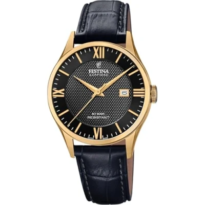 Abbildung von Festina Uhr Für Herren F20010/4 Swiss Made Gold Edelstahl Case SchwarzLeder Band