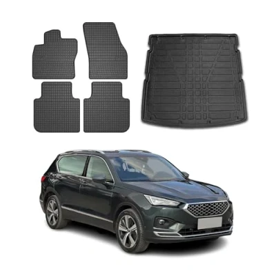 Abbildung von OMAC Fußmatten &amp; Kofferraumwanne Set kompatibel mit Seat Tarraco 2019 2024 Gummi TPE Schwarz 5X
