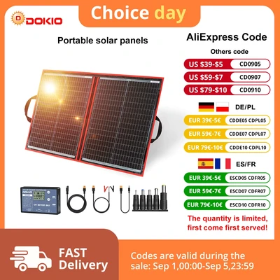 Abbildung von Dokio 18V 100/160/200/300 W tragbares faltbares Solarpanel mit 12V Controller zum Aufladen der