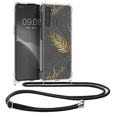 Abbildung von kwmobile Necklace Case kompatibel mit OnePlus Nord Hülle Silikon Cover Handykette Gold Grau Transparent Dschungel