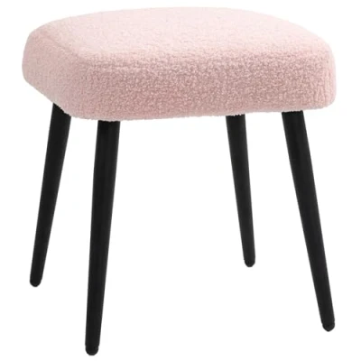 Abbildung von HOMCOM Fußhocker Sitzhocker Quadratischer Schminkhocker Fußstütze mit Kaschmir Optik, Stahlbeine, für Wohnzimmer, Schlafzimmer, Rosa, 42 x 47 cm