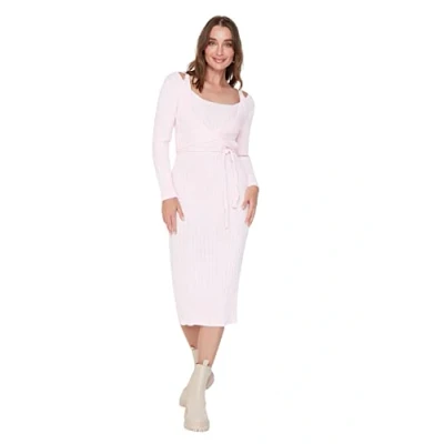 Abbildung von Trendyol Damen Damenkleid mit Rundhalsausschnitt, Regulär, Gewebt, Standardgröße Kleid, Rosa, L EU