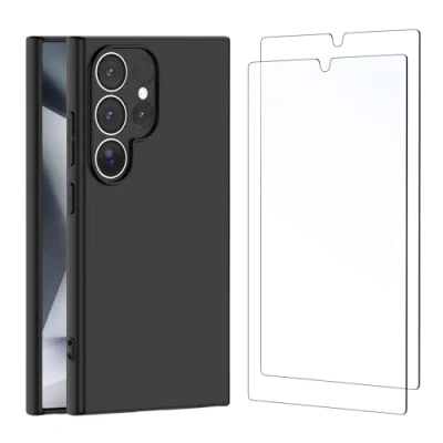 Abbildung von NEW&#039;C Hülle für Samsung Galaxy S24 Ultra 5G Super Thin Silikon Schwarz und 2 x Panzer Schutz Glas Kratzfest