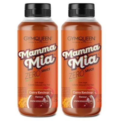 Abbildung von GymQueen Mamma Mia Zero Sauce 2x265ml, Curry Ketchup, kalorienarm, ohne Fett &amp; Zucker, zum Verfeinern von Gerichten oder als Salat Dressing, vegetarisch