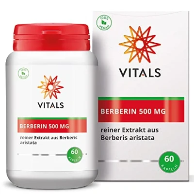 Abbildung von Vitals Berberin 500mg hochdosiert 60 Kapseln Vegan. Extrakt aus den Wurzeln von Berberis aristata, auch bekannt als Indische Berberitze oder Baumkurkuma.