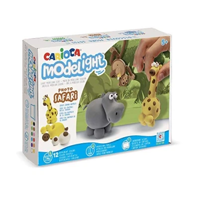 Abbildung von CARIOCA Modelight Maxi Safari Leichte Kinderknete, 4 Boxen Knete mit Weicher und Elastischer, Lufttrocknende Knete, für 5+ Jahre, Enthält Modellierwerkzeug Anleitungen, 180 g