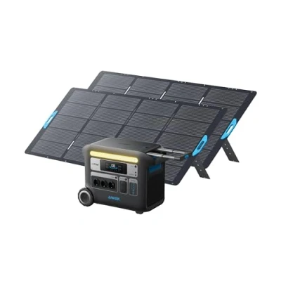Abbildung von Anker SOLIX F2000 Solargenerator, 767 GaNPrime PowerHouse 2048Wh mit 2x 400W Solarpanel, tragbare Powerstation 2300W AC Ausgang und LifePO4 Akku für Zuhause, Camping, Wohnmobil