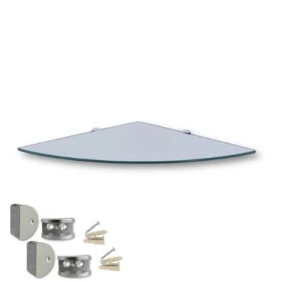 Abbildung von Euro Tische Glas Eckregal 25x25cm, Wandregal für Badezimmer, Duschregal Bad, Badregal mit 6mm ESG Sicherheitsglas, Verschiedene Größen (Klar)