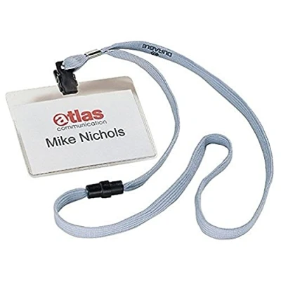 Abbildung von Durable Namensschild (mit Textilband, 10, 60 x 90 mm, Bandlänge 44 cm) Packung à 10 Stück, grau, 813910