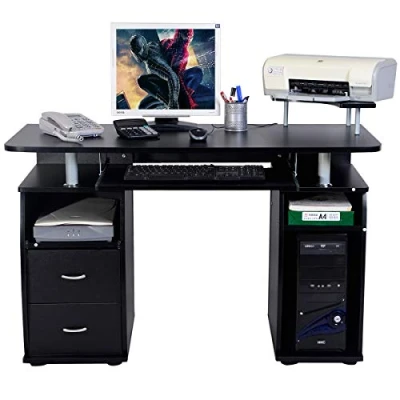 Abbildung von GIANTEX Computertisch Schreibtisch PC Tisch Bürotisch Arbeitstisch mit Tastaturauszug Regalen Schubladen Druckerablage Farbwahl, 120 x 55 85cm