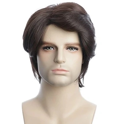 Abbildung von Karlery Herren Kurze Lockige Fluffy Dunkelbraune Perücke Halloween Kostüm Party Cosplay