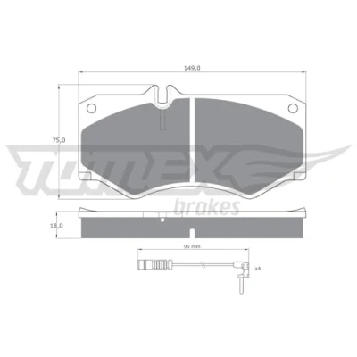 Abbildung von TOMEX brakes TX 10 202 Bremsbelagsatz Vorderachse inkl. Verschleißwarnkontakt MERCEDES BENZ: G Klasse SUV, T1 Bus, T1/TN Pritsche/Fahrgestell