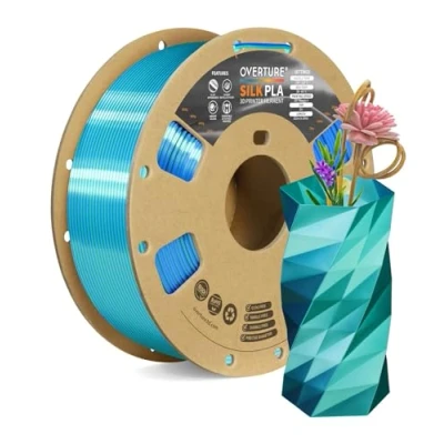 Abbildung von OVERTURE Dual Color Silk PLA Filament 1.75mm, 1kg 3D Drucker Seide PLA, Maßgenauigkeit +/ 0.03 mm(Seide Grün Blau)