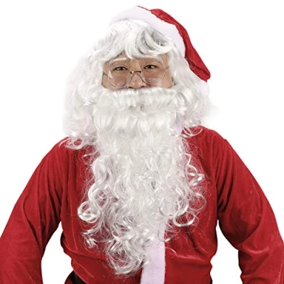 Abbildung von HOWAF Weihnachtsmann Nikolaus Perücke und Bart Set mit Einer Brille, Erwachsenen Santa Claus Cosplay für Herren Nikolauskostüm deko zubehör