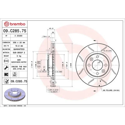 Abbildung von BREMBO Bremsscheibe RENAULT: Clio 4 Schrägheck, Twingo 3 V DACIA: Sandero 2, I, LOGAN MCV 2 09.C285.75