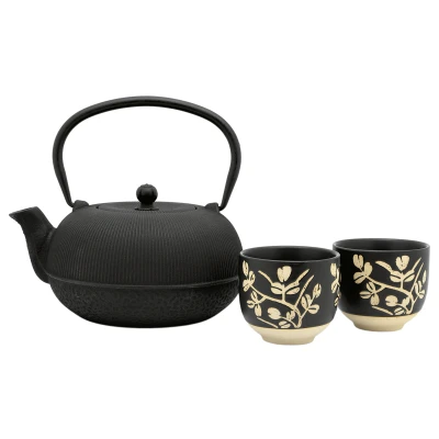 Abbildung von Bredemeijer Gusseisen Teekanne 1.0 L Set mit 2 Teebecher aus Porzellan 3 teiliges Geschenk