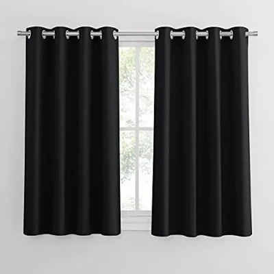 Abbildung von PONY DANCE Vorhang Schwarz Blickdicht Gardienen 2 Set H 137 x B 132 CM Verdunklungsvorhänge für Schlafzimmer Blickdichte Gardinen Kurz Thermovorhang mit Ösen